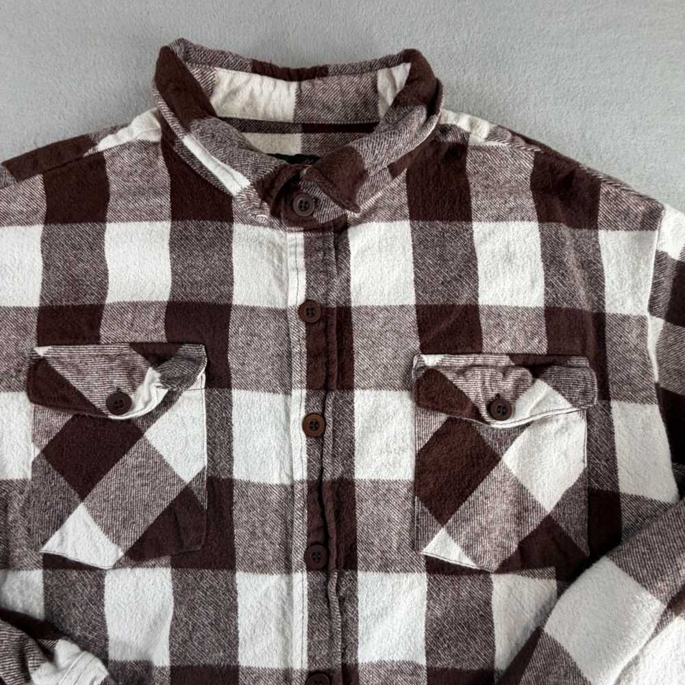 Trail Crest Buffalo Plaid‎ Flannel Shirt Brown White Workwear Mens Size XL Vtg - Picture 2 of 10